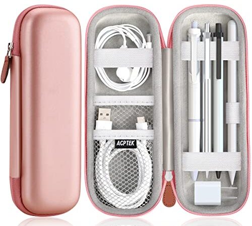 AGPTEK Estuche para Apple Pencil, Cubierta de EVA para Lápiz de iPad /Pro, Microsoft, Samsung, HAHAKEE, Wacom etc. Soporta Cable USB y Auriculares, Rosa