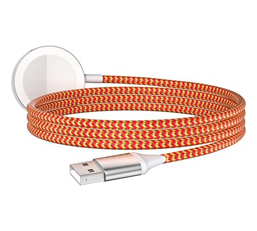 Cargador Magnética para Watch Series 6/SE/5/4/3/2/1, Cable de Carga 1M USB Charger Cable con Adsorción Fuerte compatible con Watch 38mm 40mm 42mm 44mm (Red Gold)