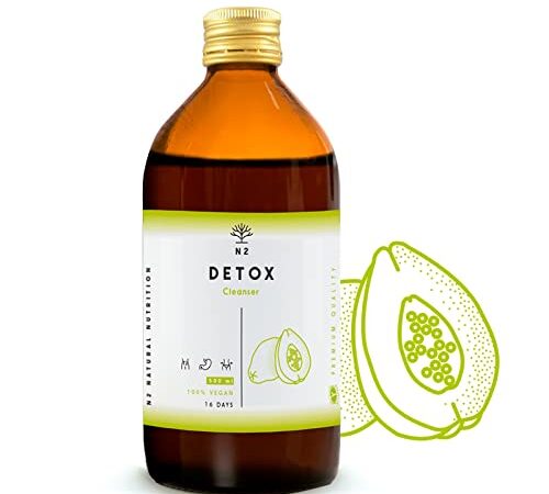 DETOX. Potente Fórmula Natural. Té Verde, Diente de León, Guaraná, Papaya. 10 Plantas Naturales de Rápida Absorción y Eficiencia. Activación y Equilibrio. 500ml. VEGANO. CE. N2 Natural Nutrition