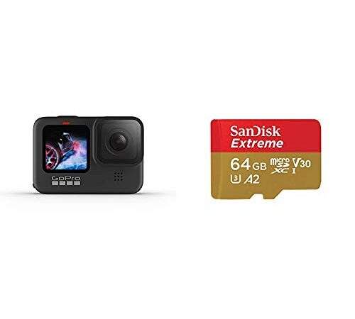 GoPro HERO9 Black - Cámara de acción + SanDisk Extreme - Tarjeta de Memoria microSDXC de 64 GB con Adaptador SD