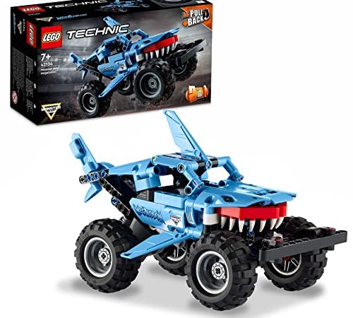 LEGO 42134 Technic Monster Jam Megalodon, Set de Construcción 2en1, Camión Tiburón o Coche de Juguete para Niños y Niñas de 7 Años en Adelante