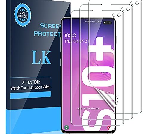 LK Compatible con Samsung Galaxy S10 Plus Protector de Pantalla,3 Piezas,Admite la Función de Huella Digital,Película Protectora de TPU,Alta Definición y Sensibilidad,LK-X-21