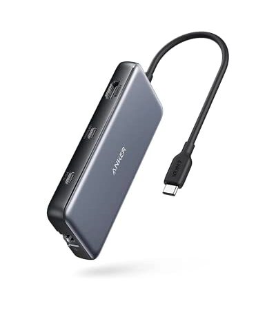 Anker Adaptador USB-C 8 en 1, PowerExpand, 100 W de entrega de potencia, 4 K 60 Hz, HDMI, 10 Gbps USB-C y 2 puertos de datos USB-A, puerto Ethernet, lector de tarjetas de memoria microSD
