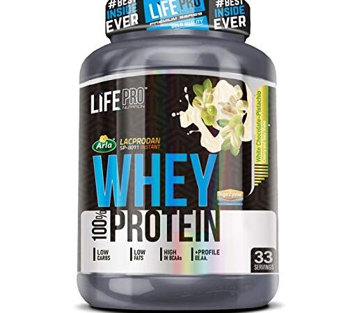 Life Pro Whey 1Kg | Suplemento Deportivo, 78% Proteína de Concentrado de Suero, Protege Tejidos, Anticatabolismo, Crecimiento Muscular y Facilita la Recuperación, White Chocolate Pistacchio 1kg