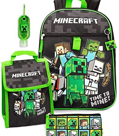 Minecraft Mochila y Fiambrera para niños 5 Piezas Mochila Escolar Un tamaño