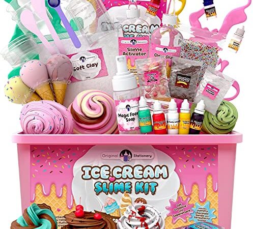 Original Stationery Kit Fluffy Slime para Niñas ¡Todo en una Caja para hacer Slime Fluffy de Helado, Esponjoso, de Mantequilla, Nube y Espuma! Regalos para Niñas y Niños