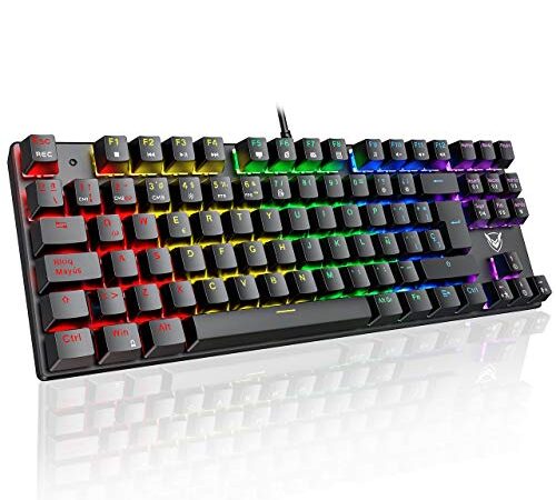 Teclado Gaming Mecánico,Gamer mecánico con Cable, interruptores Azules,Teclado de Ultra Precisión, 27 Efectos de Retroiluminación,Antifantasma,Ergonómico,Resistente al Agua para PC PS4 Mac