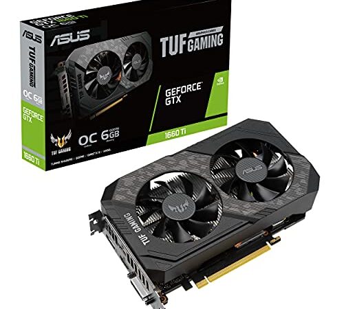 ASUS TUF Gaming NVIDIA GeForce GTX 1660 Ti EVO OC Edition - Tarjeta Gráfica (PCIe 3.0, 6GB GDDR6, HDMI 2. 0b, DisplayPort 1.4, Lubricante de Grado aeroespacial, Diseño Compacto, GPU Tweak II)
