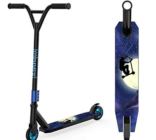 IMMEK Patinete Freestyle ABEC-9 Rodamientos, 2 Ruedas 100 mm Aluminio Núcleo de Rueda Scooter 360° Trucos y Saltos, Apto para Niños y Adolescentes Mayores de 6 Años Carga Máxima 100 kg (Azul Negro)