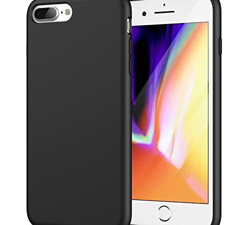 JETech Funda de Silicona para iPhone 7 Plus, iPhone 8 Plus, 5,5", Sedoso-Tacto Suave, Cubierta a Prueba de Golpes con Forro de Microfibra (Negro)