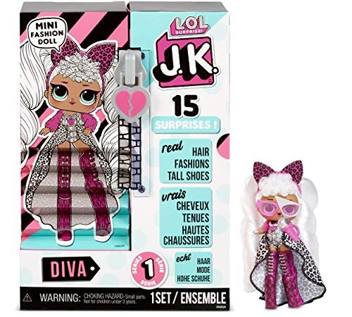 LOL Surprise JK Mini Muñeca de Moda - 15 Sorpresas, Ropa y Accesorios - Para Mayores de 6 Años - Coleccionable - Diva