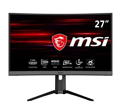 MSI Optix MAG272CQR - Monitor Gaming Curvo de 27" LED WQHD 165Hz (2560 x 1440p, ratio 16:9, Panel VA, pantalla curva 1500R, 1 ms respuesta, brillo 300 nits, Anti-glare) negro, compatible con consolas