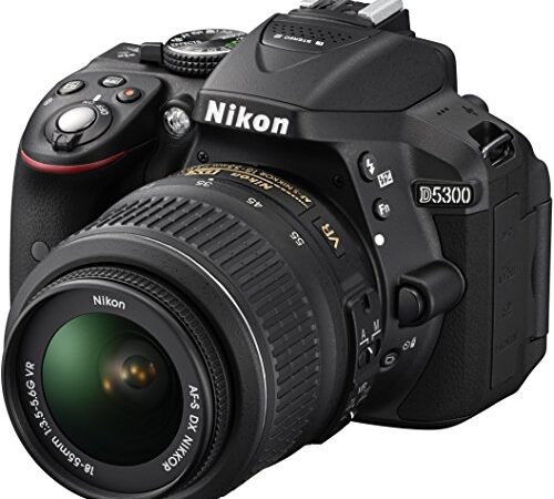 Nikon D5300 Cámara digital SLR con kit de lente VR de 18-55 mm, color negro (24,2 MP) LCD de 3,2 pulgadas con Wi-Fi y GPS (renovado)