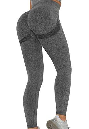 Voqeen Sexy Pantalones de Yoga de Punto Sin Costuras Mujeres Damas de Cintura Alta Leggings de Gimnasio Booty Scrunch Pantalones de Control de Barriga Gruesos Entrenamiento Correr Deportiva