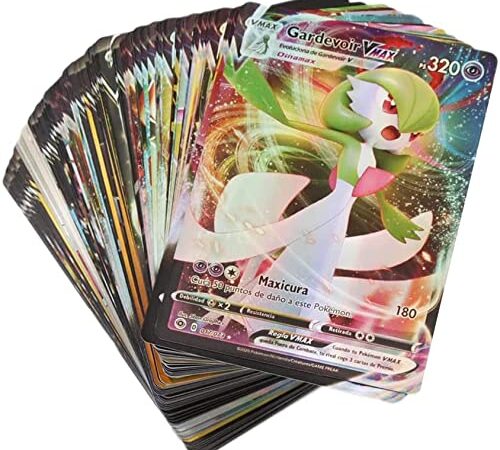 100 Cartas Pokemon V-VMAX en Español de Alta Potencia, Colección de 100 Cartas Brillantes, Cartas Fantásticas Extraoficiales