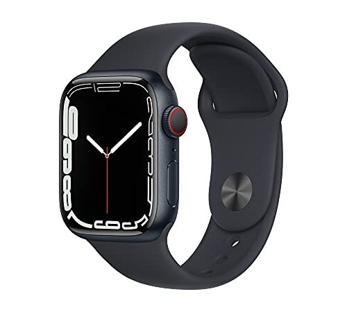 Apple Watch Series 7 (GPS + Celular, 41 mm), Caja de Aluminio, Correa Deportiva de Medianoche, Regular