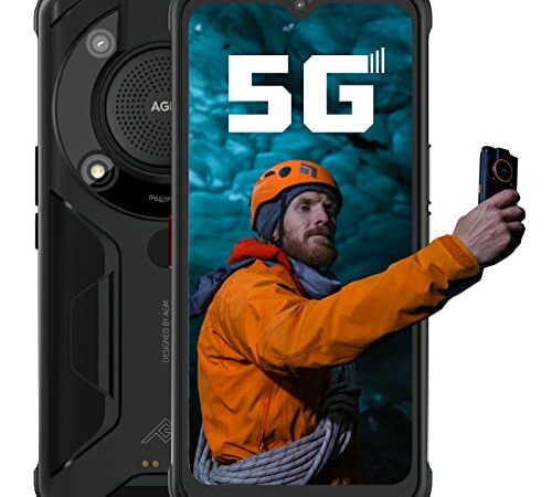 Celular de exterior sin contrato, AGM Glory 5G smartphone 6200mAh batería resistente al frío, IP69K 8G+256G 18W carga rápida dual SIM, Qualcomm Snapdragon 480, 48MP+20MP, pantalla FHD+de 6.53 pulgadas