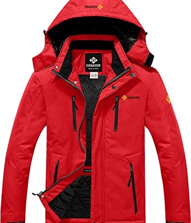 GEMYSE Chaqueta de Esquí Impermeable de Montaña para Hombre Abrigo de Invierno de Lana Antiviento con Capucha (Rojo 06,S)