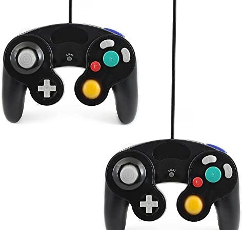 QUMOX 2 x Controlador Mando de Juego con Cable clásico Joypad Gamepad para gc y Wii, Negro