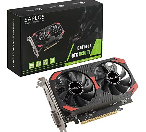 SAPLOS GTX 1050 Ti Gaming Tarjeta Grafica, 4GB, 128 bit, GDDR5, DisplayPort HDMI DVI, GPU, PC Graphics Cards, PCI Express x16, DirectX 12, 8K Displays Support