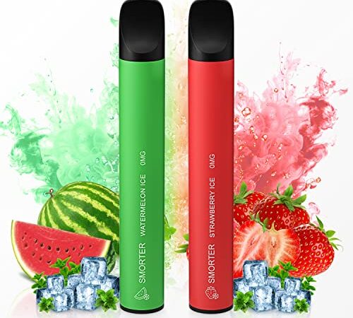 Smorter Pod Desechable 2pcs Sin Nicotina, Dispositivo De Vapeo Con E Liquid Sin Nicotina, Total 1100 Puffs, Ideal Para Dejar De Fumar (sin nicotina) (Sandía+Fresa)