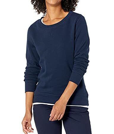 Amazon Essentials Sudadera de Cuellocaja de Forro Polar y Tejido de Rizo Francés (Disponible en Tallas Grandes) Mujer, Azul Marino, M