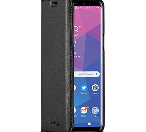 CASEZA Samsung Galaxy S9 Funda Negro Tipo Libro Piel PU Case Cover Carcasa Plegable Cartera Oslo Piel Vegana Premium para Galaxy S9 (5.8") Original - Ultrafina con Cierre Magnético