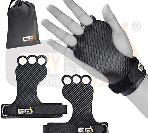 CRAZY FOXS Calleras para Cross Training - Grips 3H Fibra de Carbono – Guantes de Gimnasio para Protección de Manos - Diseño 2020 Ergonómico Hombre y Mujer - Gym Fitness Halterofilia (M)