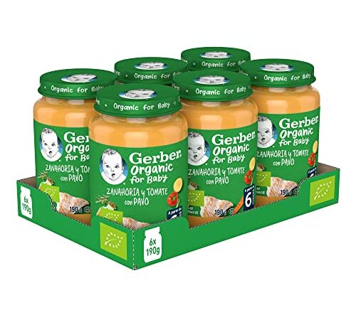 Gerber Organic Zanahoria Tomate Pavo, a partir de 6 meses, 6x190 g