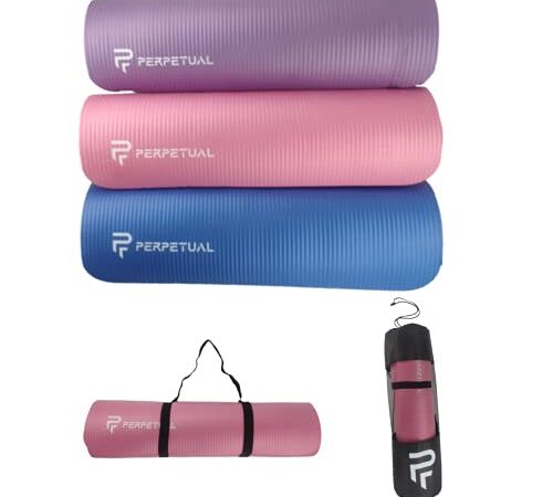 PERPETUAL® Esterilla de Yoga y Pilates de 10mm - Mat Antideslizante - Con Correa y Bolsa de Transporte - Colchoneta Gruesa y Plegable - Hombre/Mujer - Gimnasia, Fitness y Ejercicios - Gimnasio en Casa