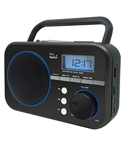 Radio personal portátil AM FM con excelente recepción, funciona con 2 pilas  AAA con auriculares estéreo, pantalla LCD grande, radio reloj despertador  digital