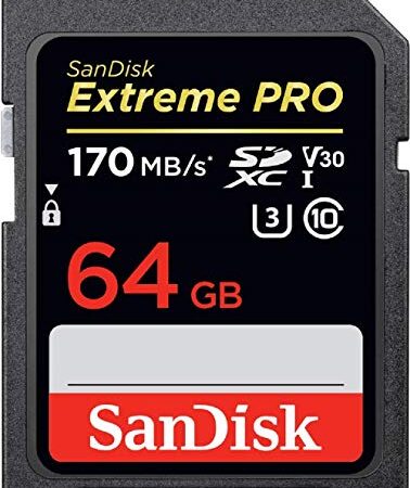 SanDisk Extreme PRO - Tarjeta de Memoria SDXC de 64 GB, hasta 170 MB/s, UHS-I, Class 10, U3,V30