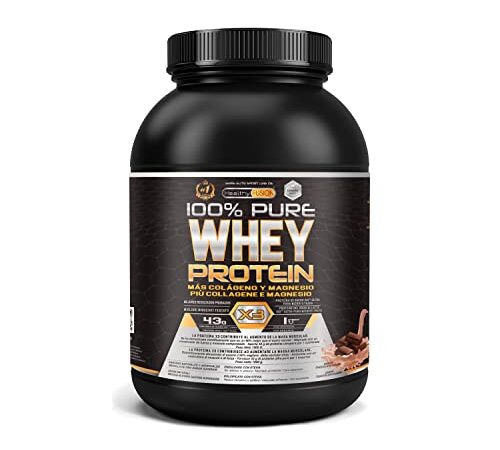 Whey Protein | Proteina whey pura con colágeno + magnesio | Tonifica y aumenta la masa muscular | Protege músculos y ayuda a la recuperación de los tejidos fibrosos | 1000g de proteína sabor chocolate