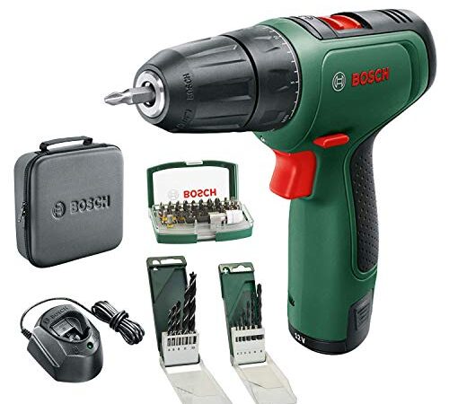 Bosch Home and Garden taladro/atornillador a batería EasyDrill 1200 (batería de 2,0 Ah, sistema de 12 V, juego de brocas y puntas de atornillar, en funda blanda), Color Verde - Amazon Edición