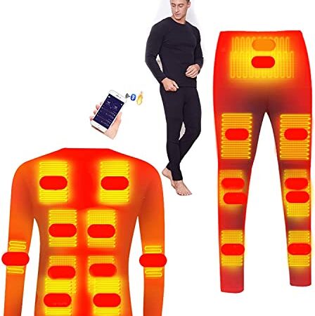 Dixacyer Heated Thermal Underwear with 13 Heat Zones Adjustments Thermal Base Layer Set USB Charging Men Women Thermals Set Electric Long Sleeve T Shirts and Pants App Control (Black-Unisex,XX-Large)