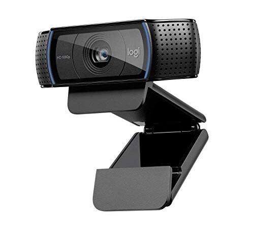 Logitech C920 HD Pro Webcam,Videoconferencias1080p/30 fps,Sonido Estéreo,Corrección de Iluminación HD,Skype/Hangouts/FaceTime, Para Gaming, PC/Mac/Android/Chromebook,Negra, 1 Unidad ( Paquete de 1)