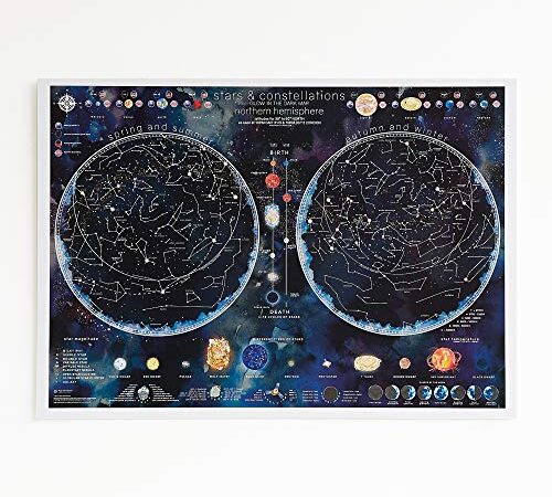 Maps International Póster de Estrellas y Constelaciones Que Brillan en la Oscuridad, diseño de Estrellas y Cielo Nocturno - 84.1 x 59.4 cm