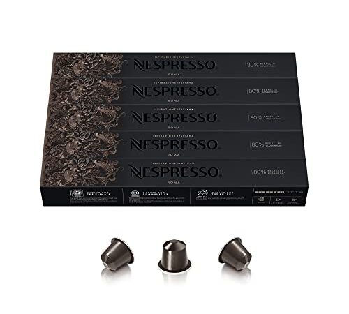 Nespresso Original Cápsulas de Café Roma, 50 Cápsulas para Máquina de Café, Cafetera, Tueste Ligero con Notas Amaderadas