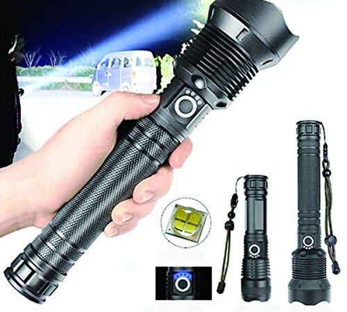 Rechargeable Led Flashlight, 90000 High Lumens Tactical Flashlights,Led Super Bright Flashlight for Outdoor (P90)