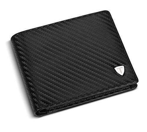 TEEHON Cartera Hombre Billetera Hombre Piel con RIFD Bloqueo Cartera para Hombre con 7 Ranuras para Tarjetas 1 Ranuras para ID 1 Ranuras para Monedas Negro Caja De Regalo para Hombre