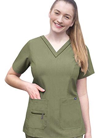 Adar Pro Heather Scrubs For Women - Elevated V-Neck Scrub Top - P4212H - Heather Olive - XS